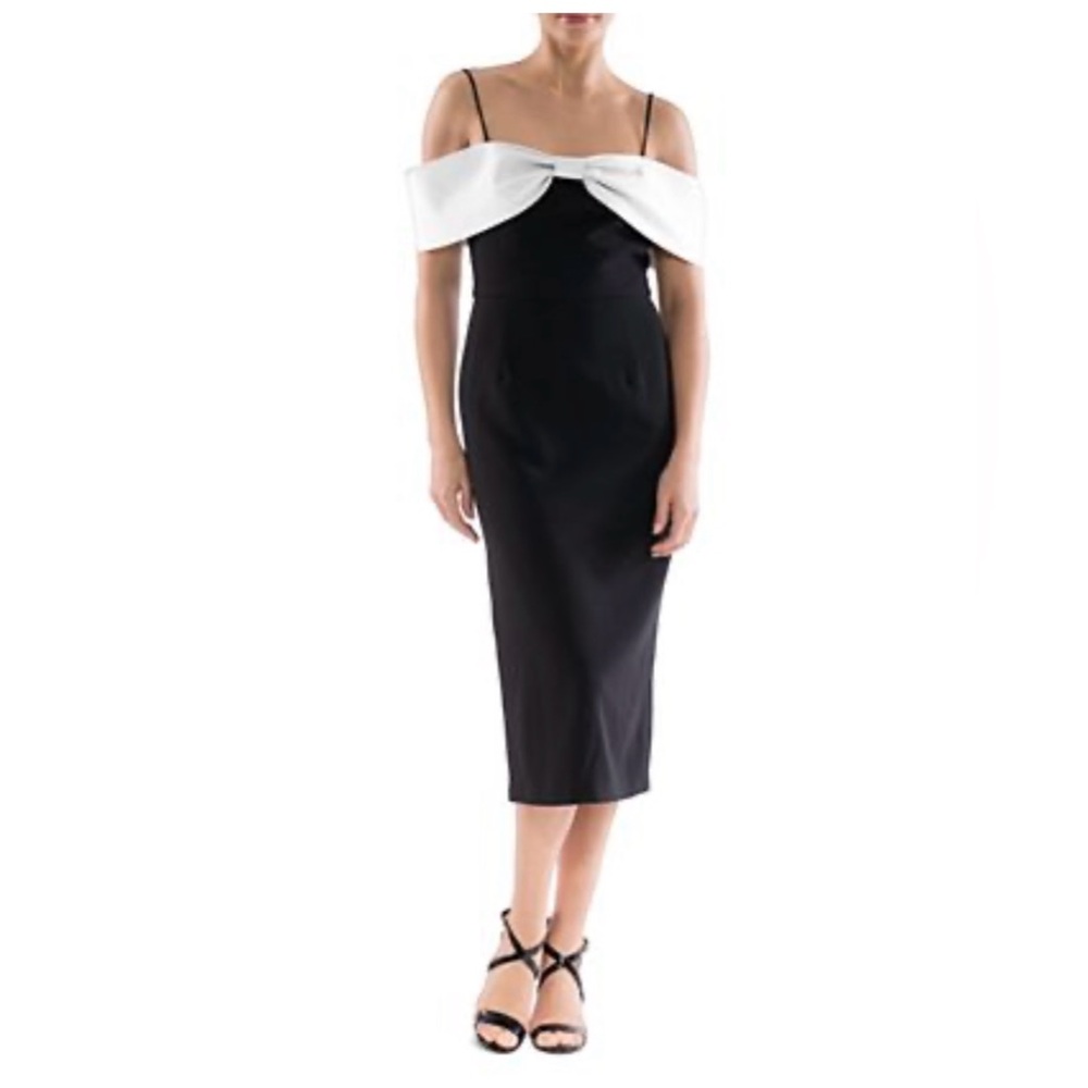 NWT Julia Jordan Women's Bow-Neck
Strappy Midi Dress in black and white.